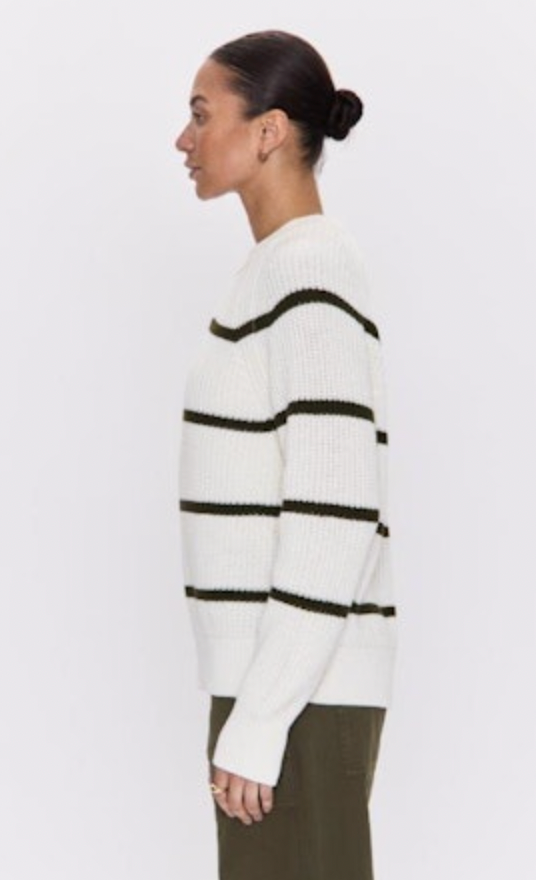 EDIE RAGLAN CREWNECK SWEATER - OLIVE STRIPE