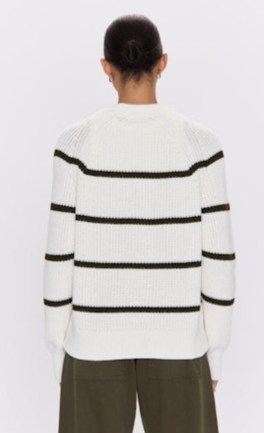 EDIE RAGLAN CREWNECK SWEATER - OLIVE STRIPE