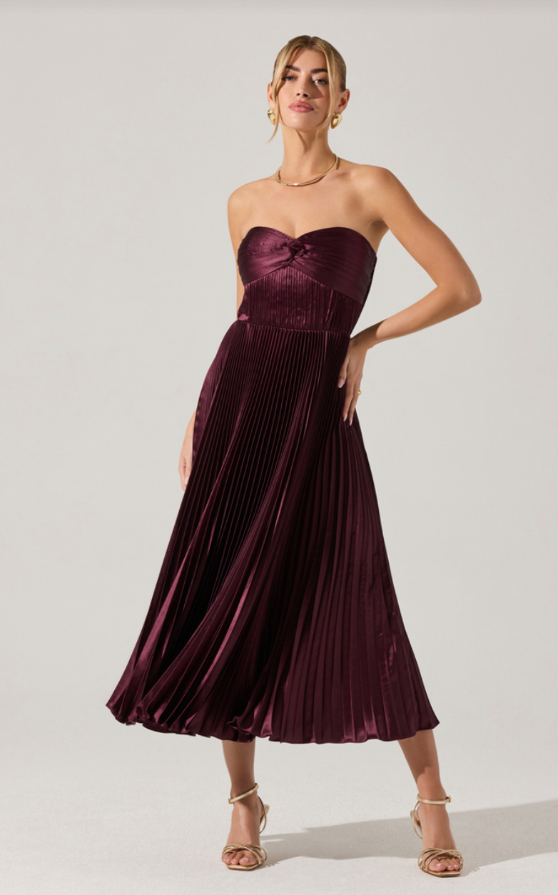 Ascella Sweetheart Pleated Midi Dress