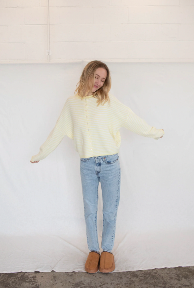 Mini Striped Light Butter Piper Cardigan