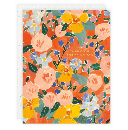 Red Orange Floral - Thank You Card