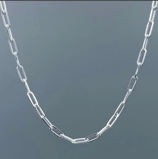 2.5mm Sterling Silver Paperclip Chain 16 Inch