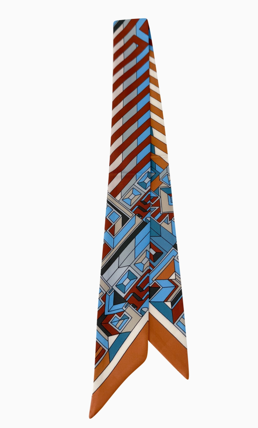 Knotted Neutral Geometric Print Scarf Necklace