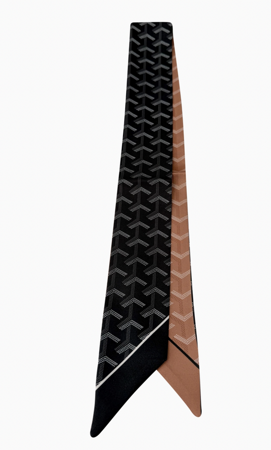 Knotted Black and Tan Herringbone Scarf Necklace