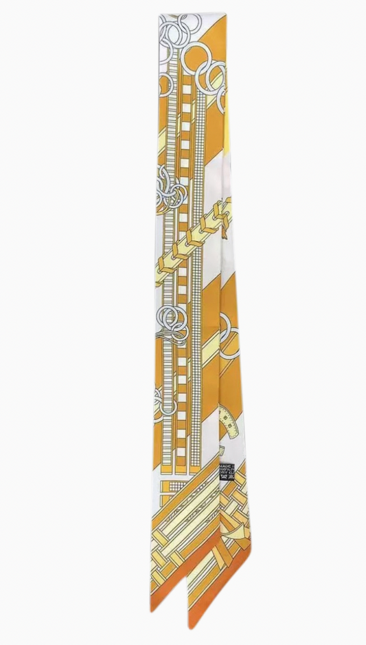 Knotted Neutral Gold and White Print Scarf Necklace