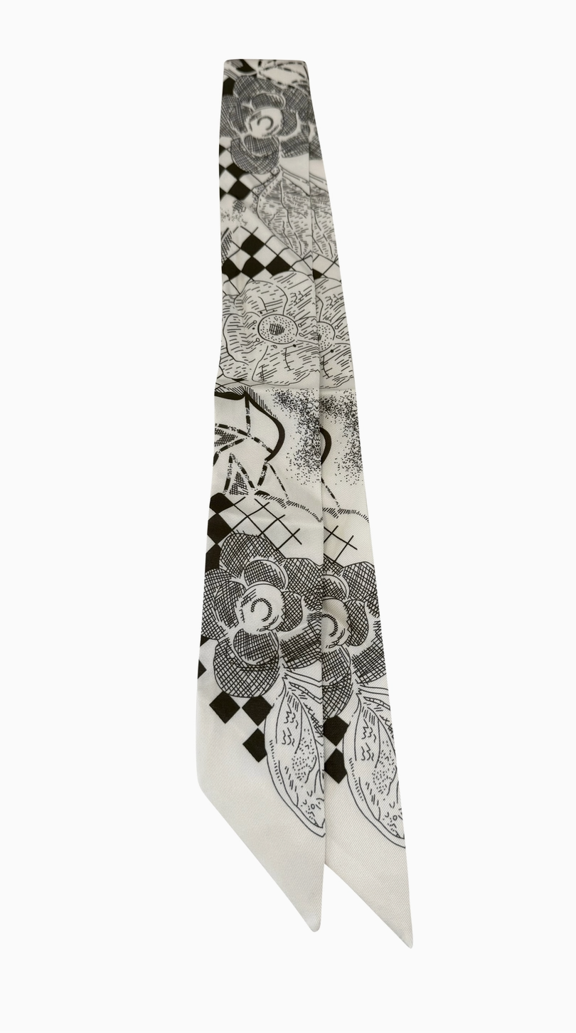 Knotted Cream & Black Print Scarf Necklace