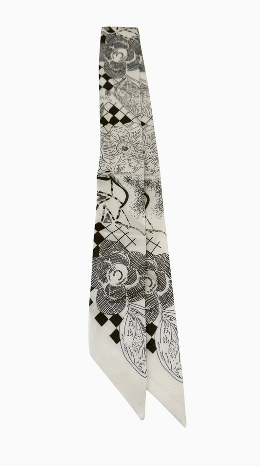 Knotted Cream & Black Print Scarf Necklace