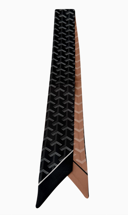 Knotted Black and Tan Herringbone Scarf Necklace