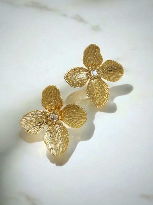 Bloom Statement Flower Earrings Gold Filled