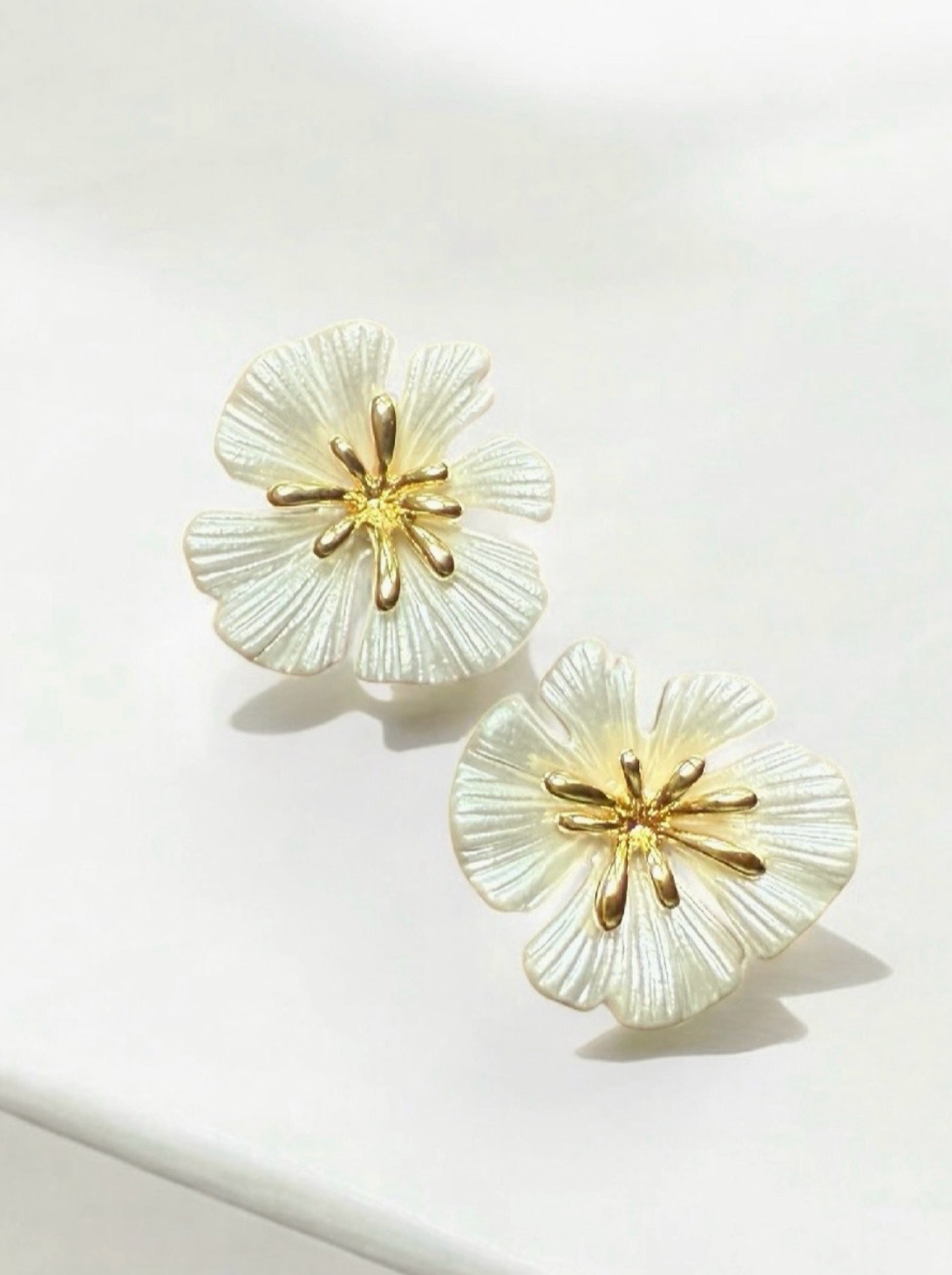 Tropics Beachy Flower Shell Earrings Gold Filled