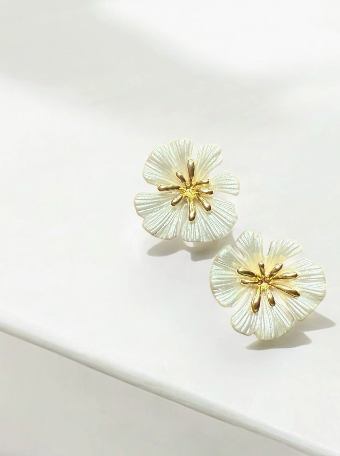 Tropics Beachy Flower Shell Earrings Gold Filled
