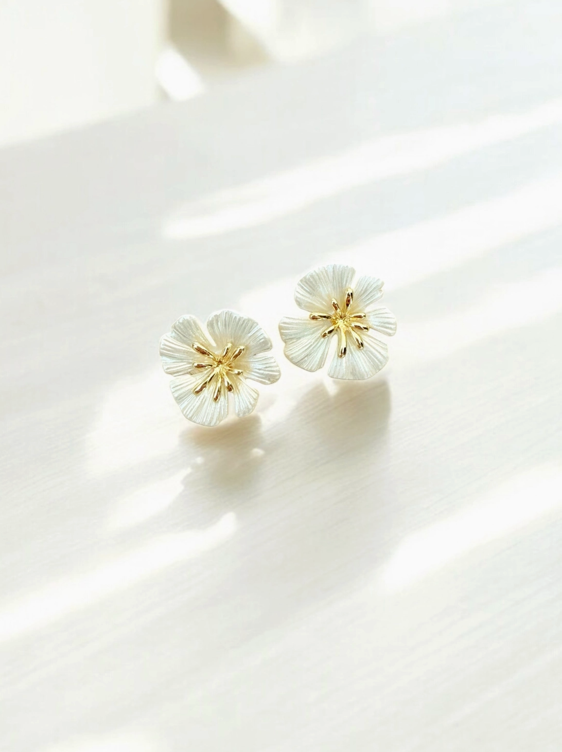 Tropics Beachy Flower Shell Earrings Gold Filled