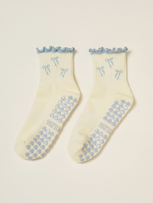 Blue Bow Ruffle Grip Sock