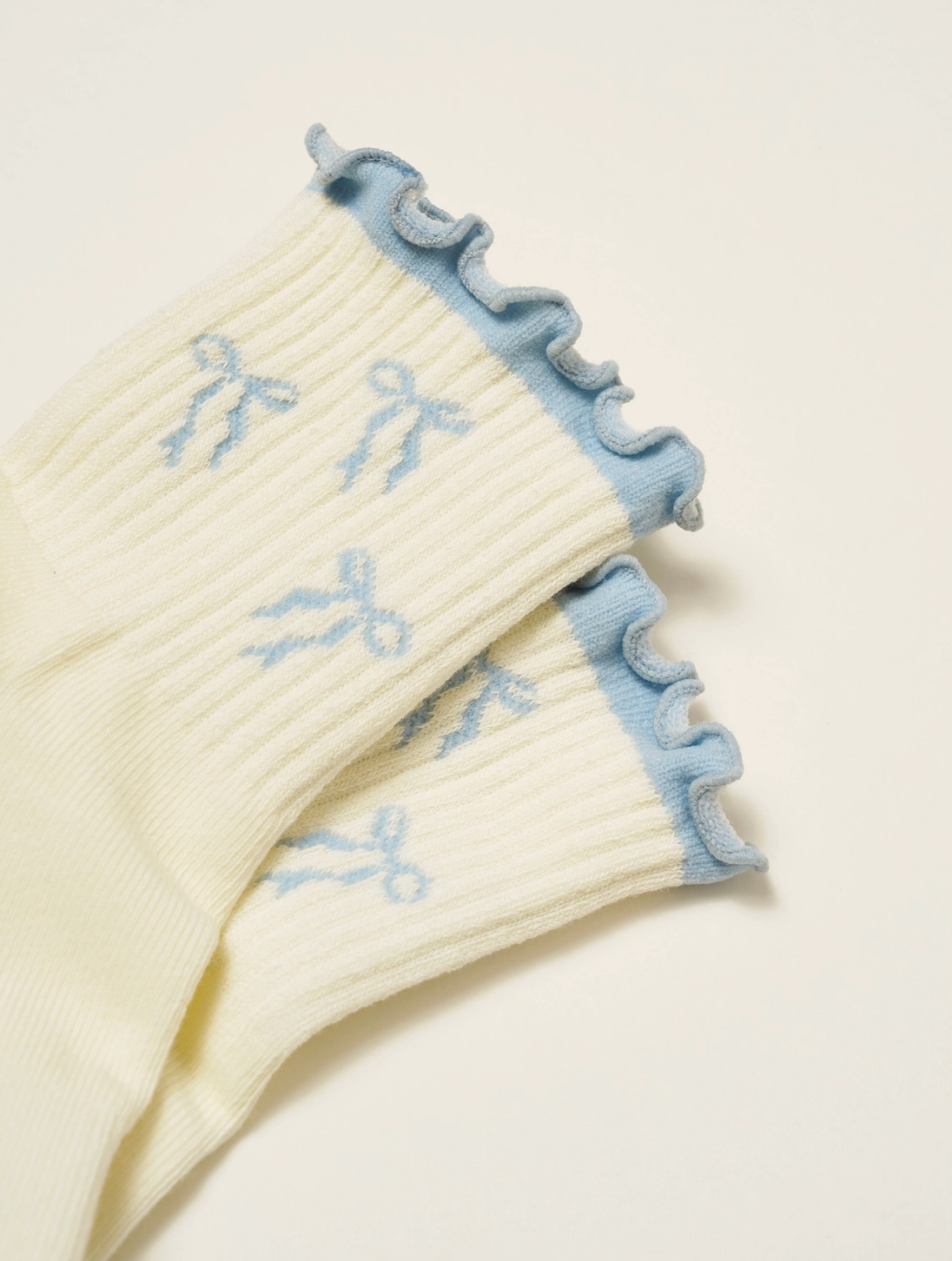 Blue Bow Ruffle Grip Sock