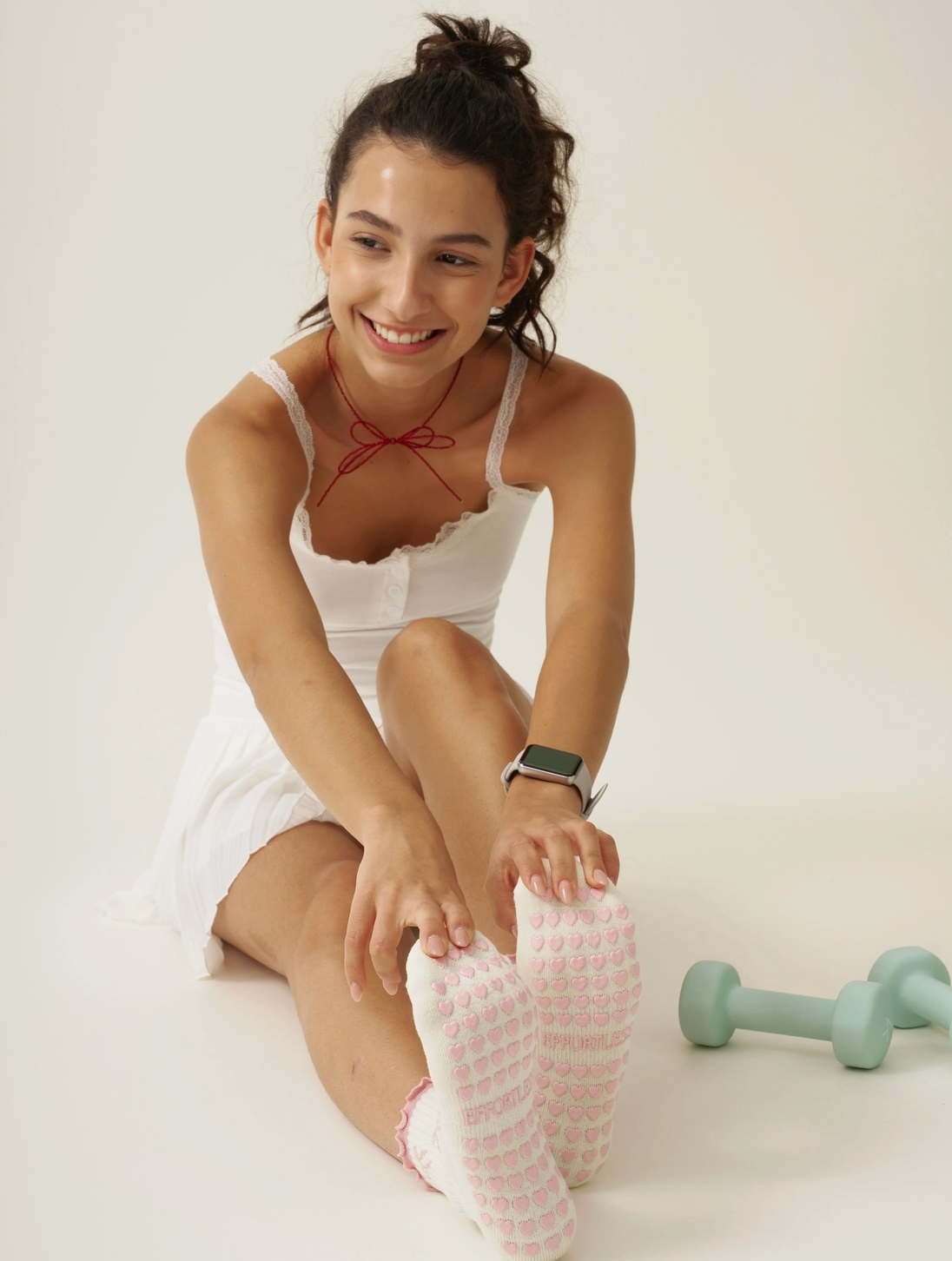 Pink Bow Ruffle Grip Sock