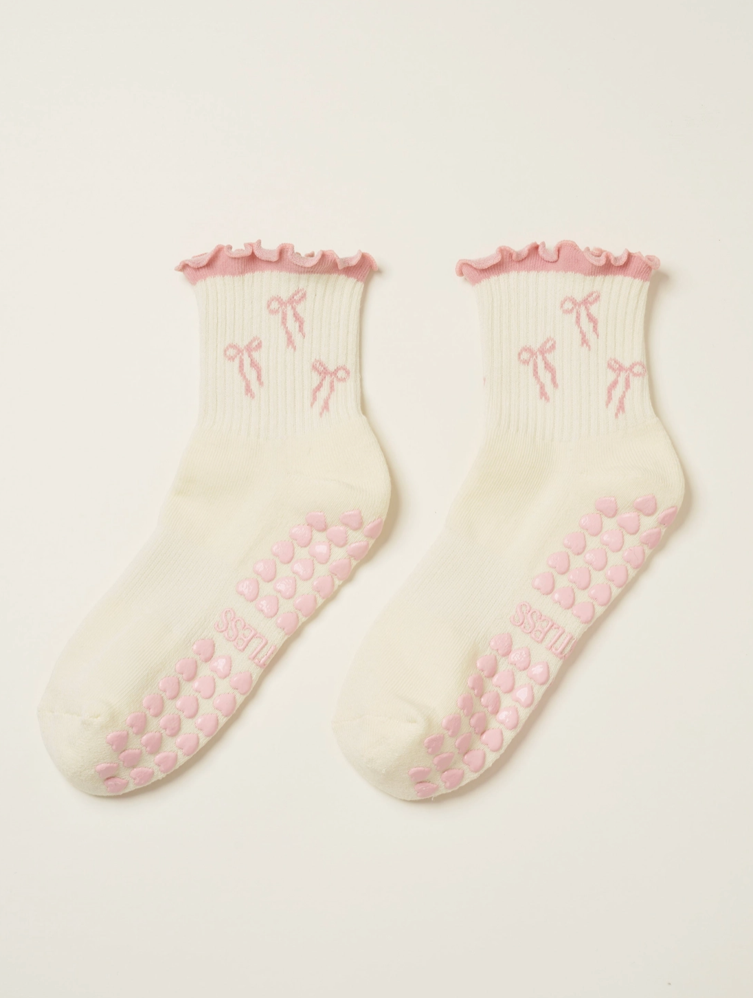 Pink Bow Ruffle Grip Sock