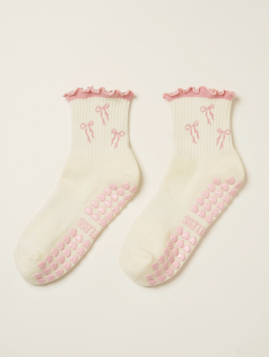 Pink Bow Ruffle Grip Sock