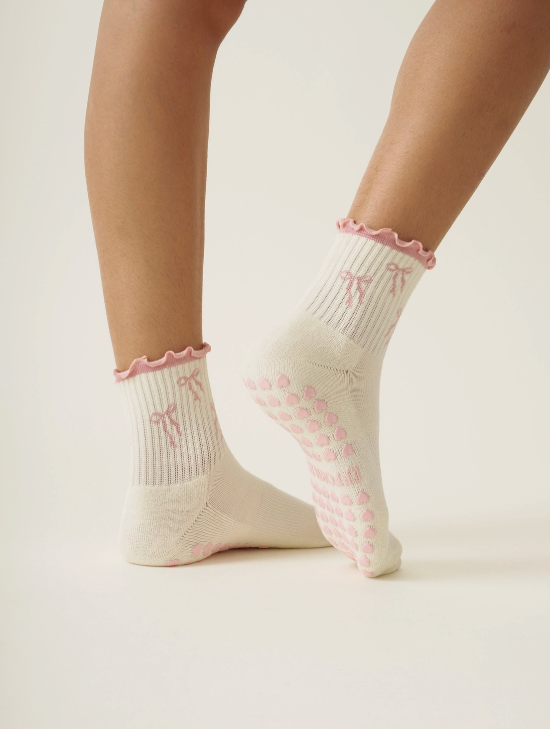 Pink Bow Ruffle Grip Sock