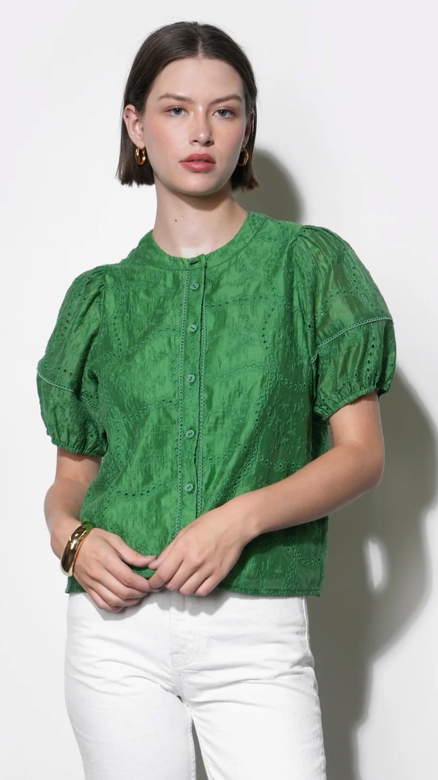 Sadie Puff Sleeve Eyelet Embroidered Blouse