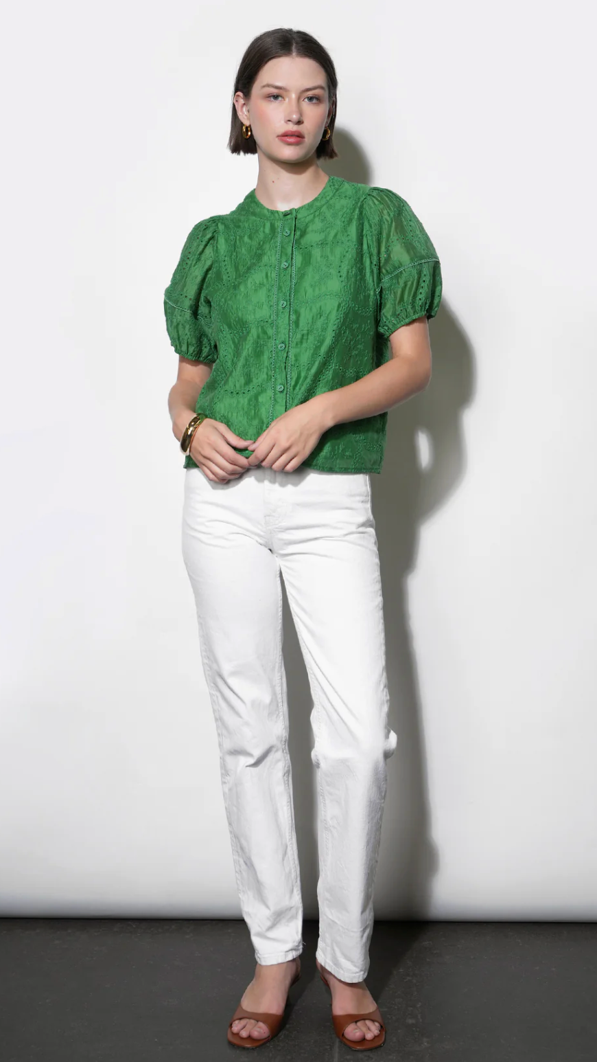 Sadie Puff Sleeve Eyelet Embroidered Blouse