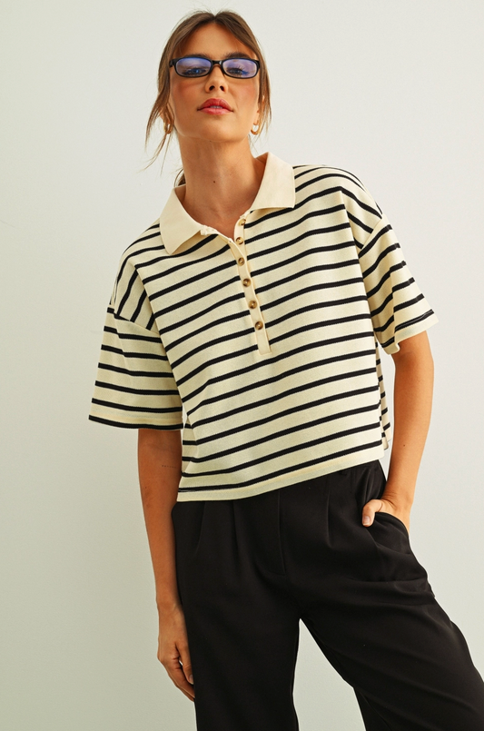 Claire Stripe Short Sleeve Polo