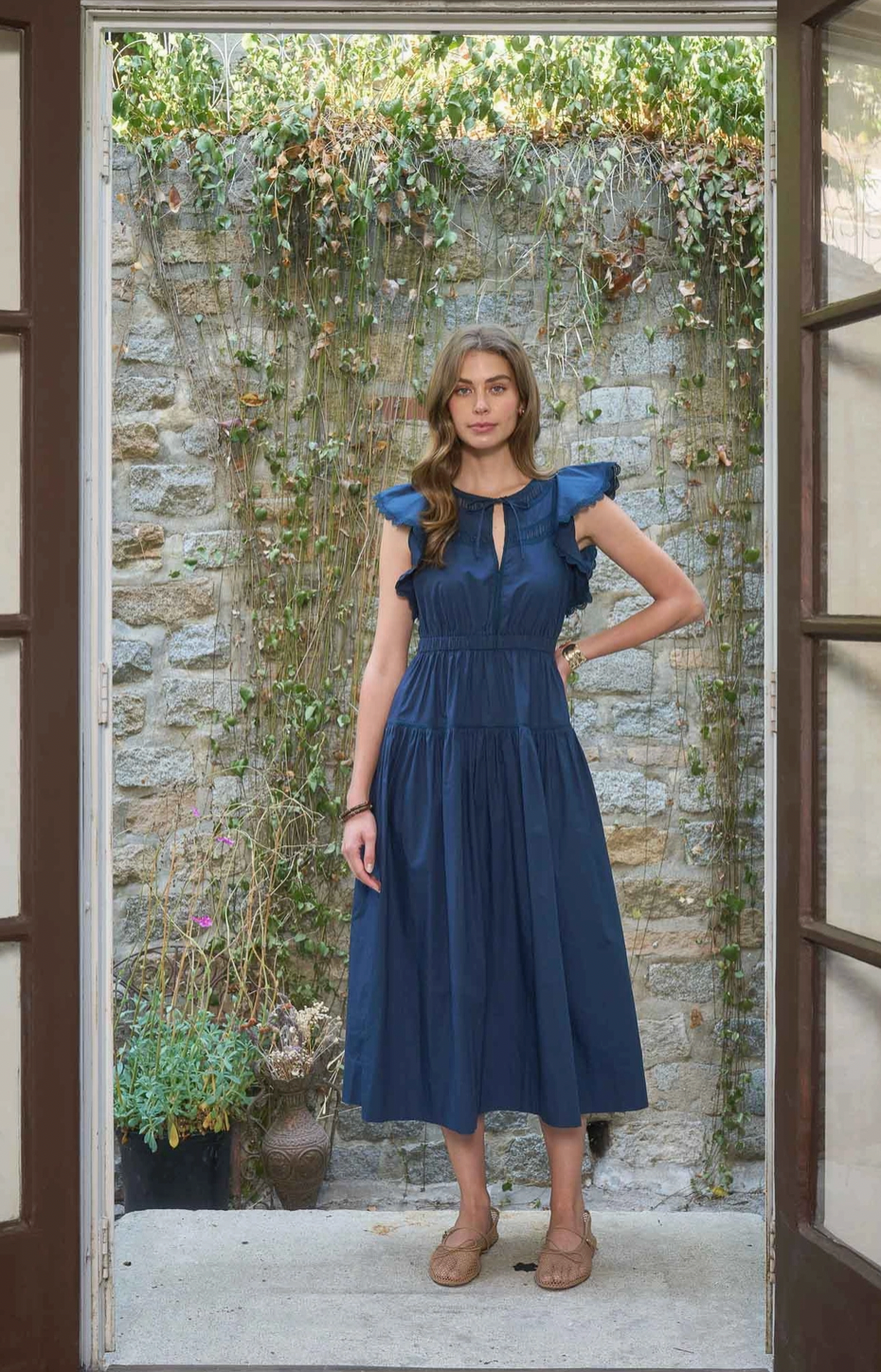 Victoria Ruffle Sleeve Midi Dress