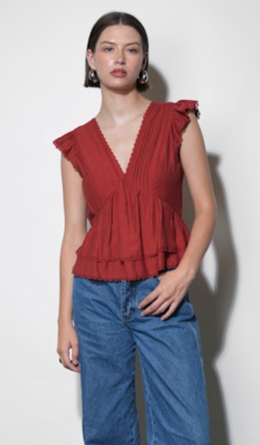 Victoria Pintuck Flutter Sleeve Top