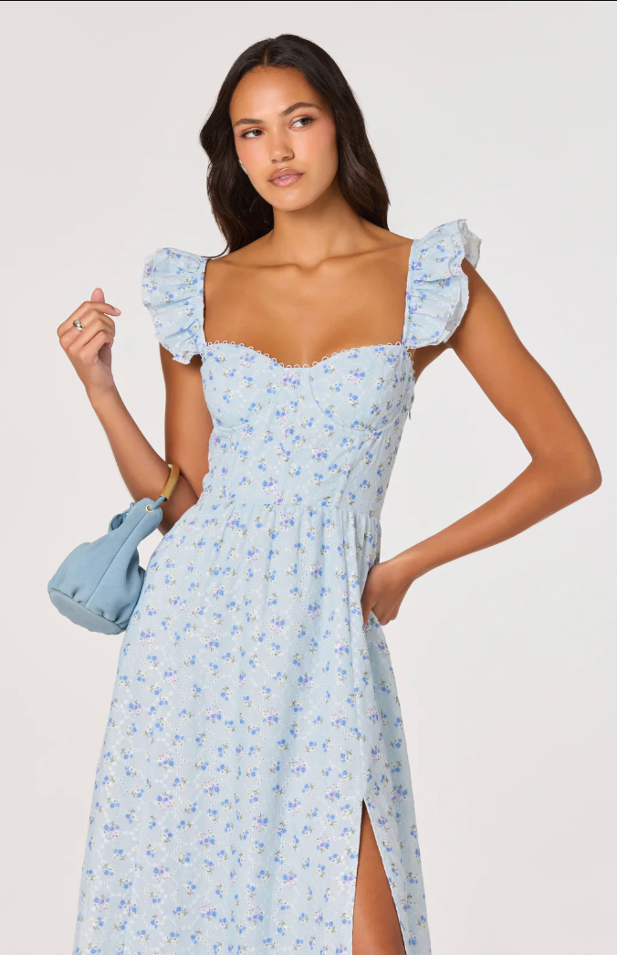 Wedelia Ruffle Strap Eyelet Corset Midi Dress