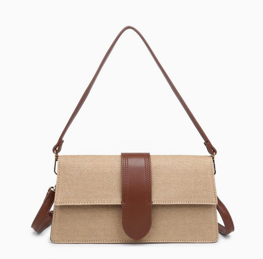 Tan Violet Straw Crossbody