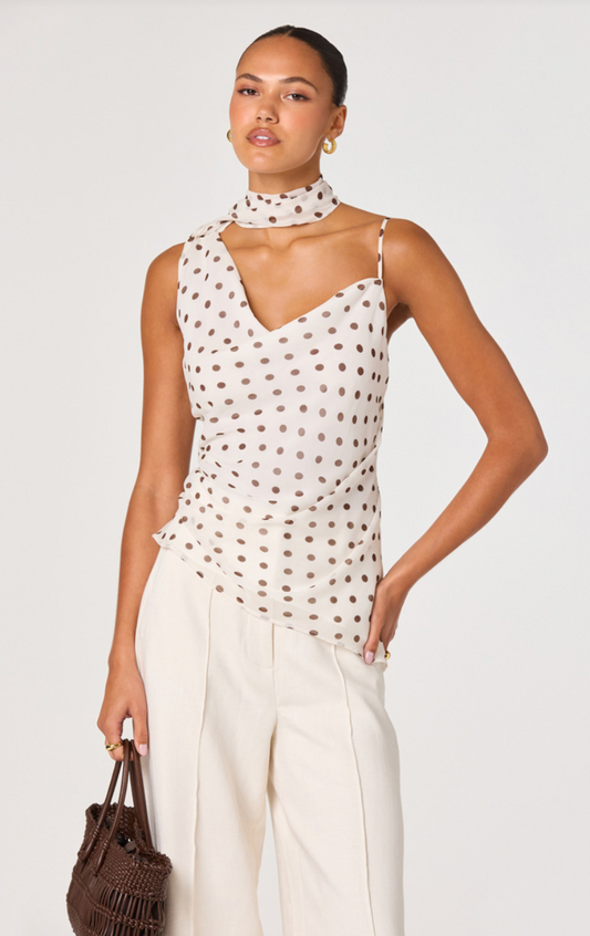 Adrie Polka Dot Scarf Detail Top