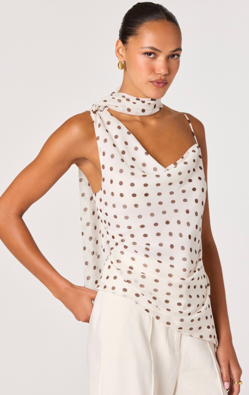 Adrie Polka Dot Scarf Detail Top