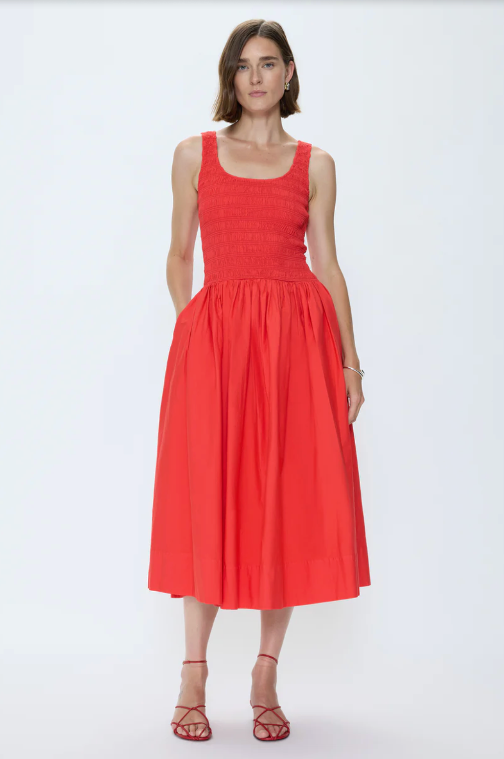 Alessia Smocked Drop Waist Dress - Maraschino