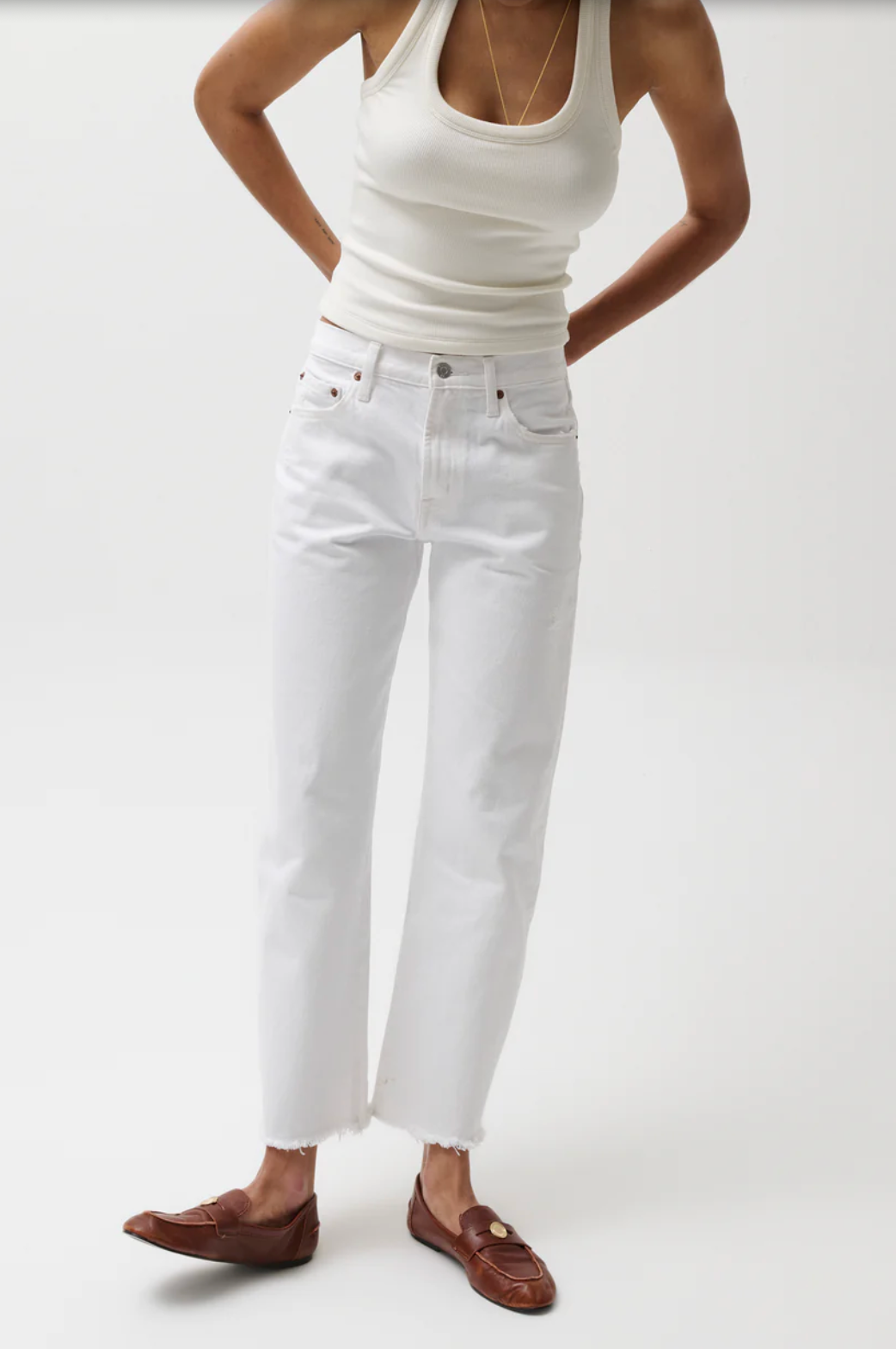 Lexi Mid Rise Bowed Straight Jean - Luxe White Vintage