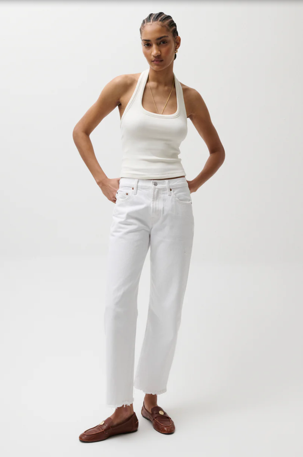 Lexi Mid Rise Bowed Straight Jean - Luxe White Vintage