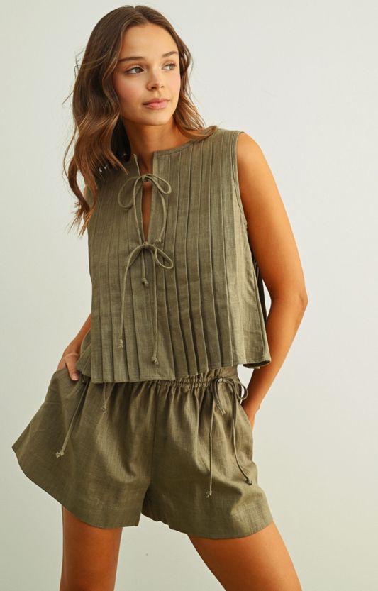 Sasha Pleated Top - Olive