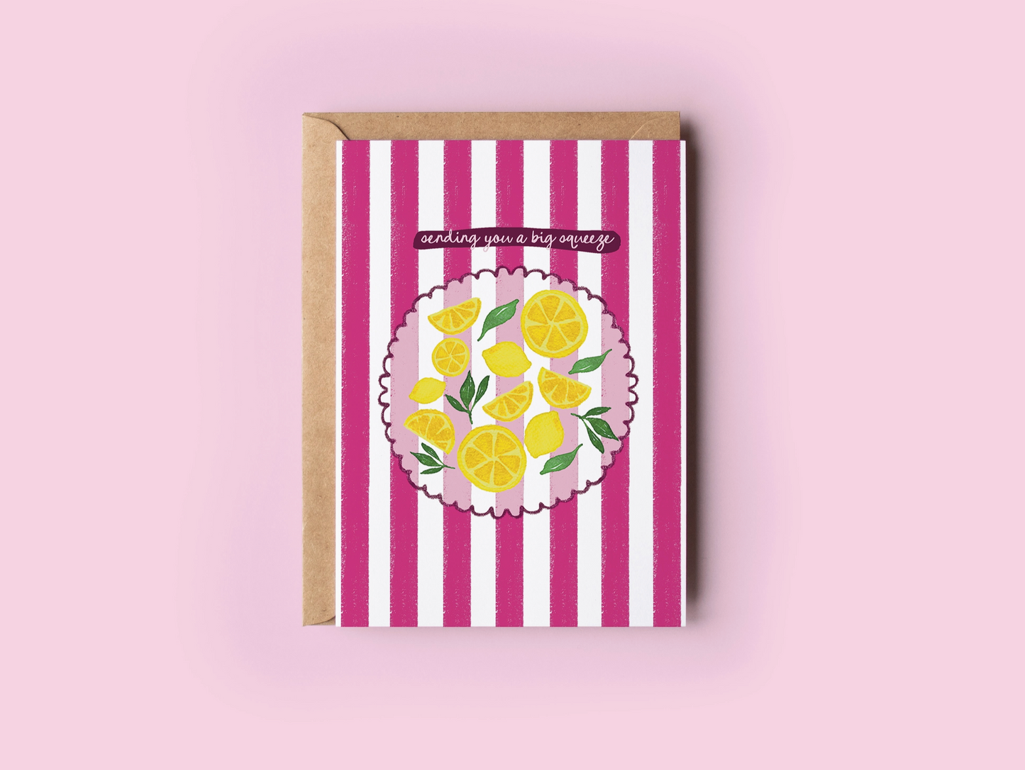 Sending You A Squeeze Lemon Fruit Striped Greeting Card