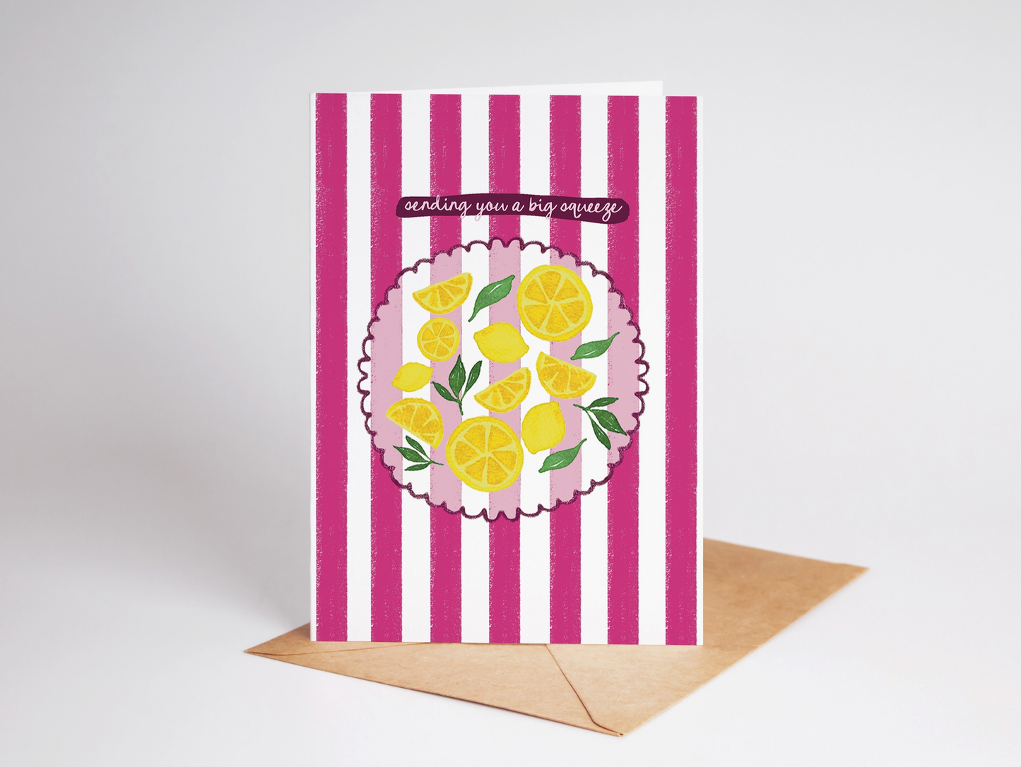 Sending You A Squeeze Lemon Fruit Striped Greeting Card