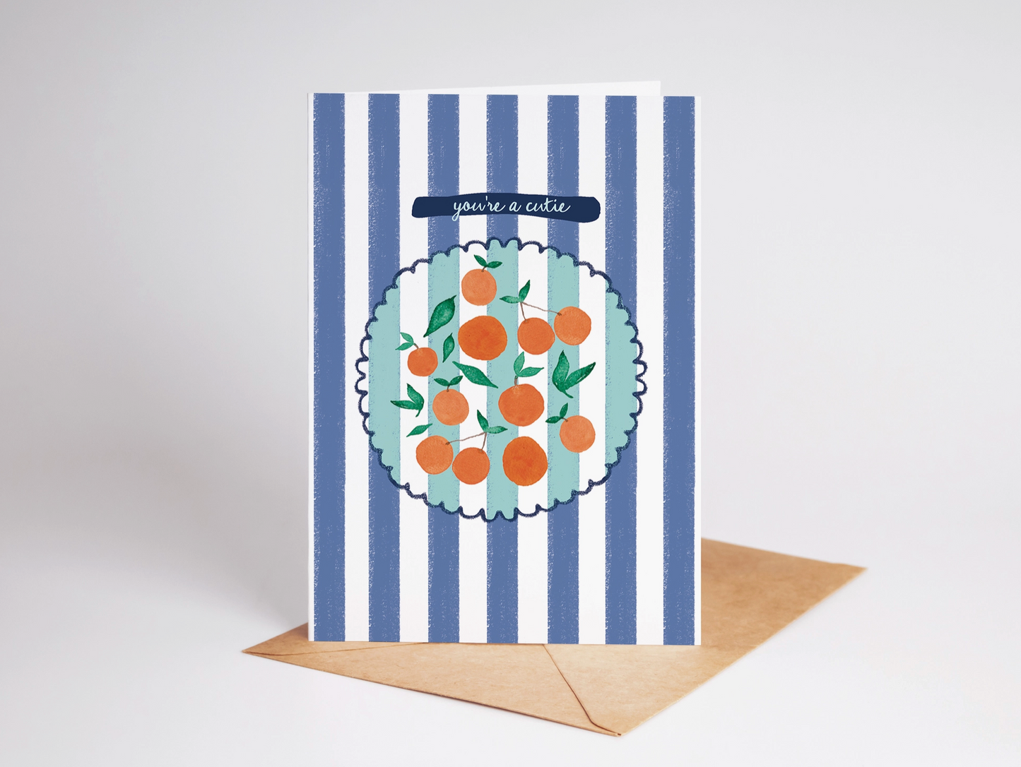 You're A Cutie Oranges Fruit Striped Greeting Card