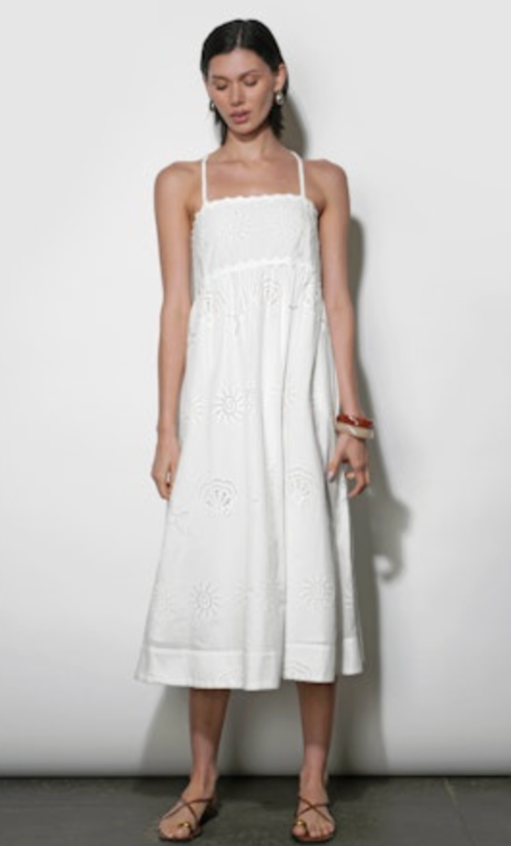 Edie Embroidered Midi Dress With Braided Straps