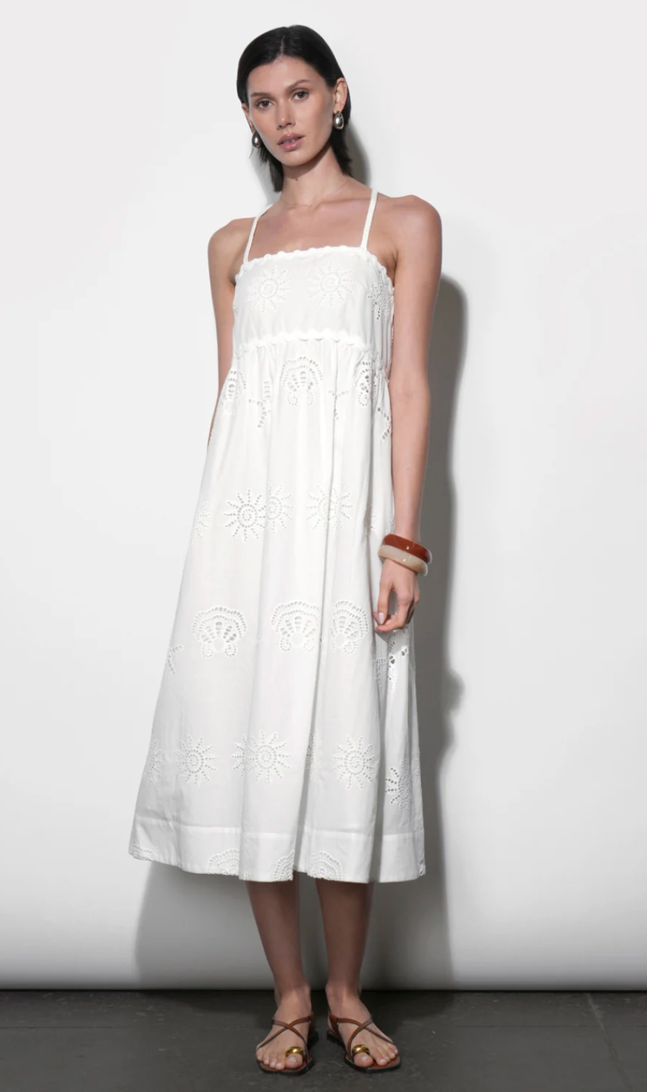 Edie Embroidered Midi Dress With Braided Straps