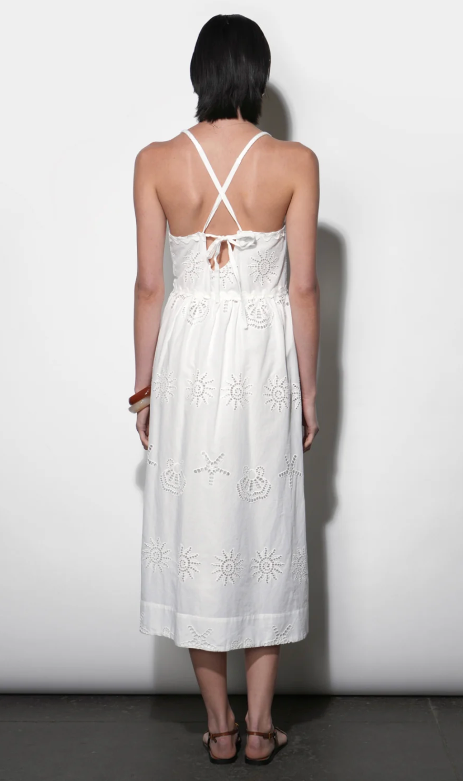 Edie Embroidered Midi Dress With Braided Straps