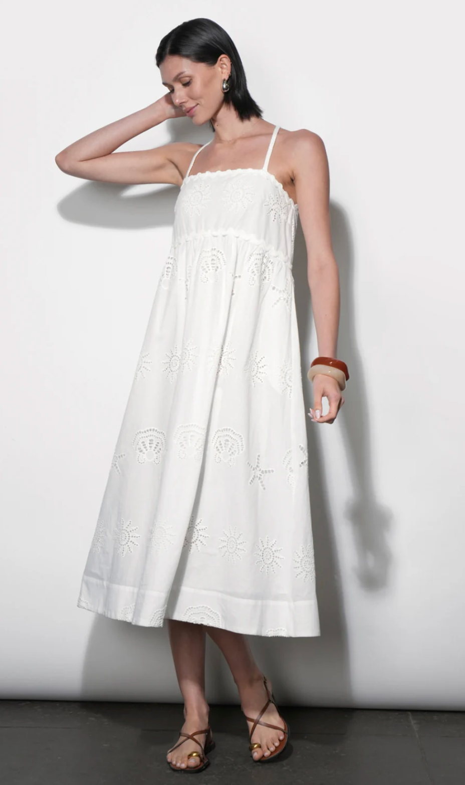Edie Embroidered Midi Dress With Braided Straps