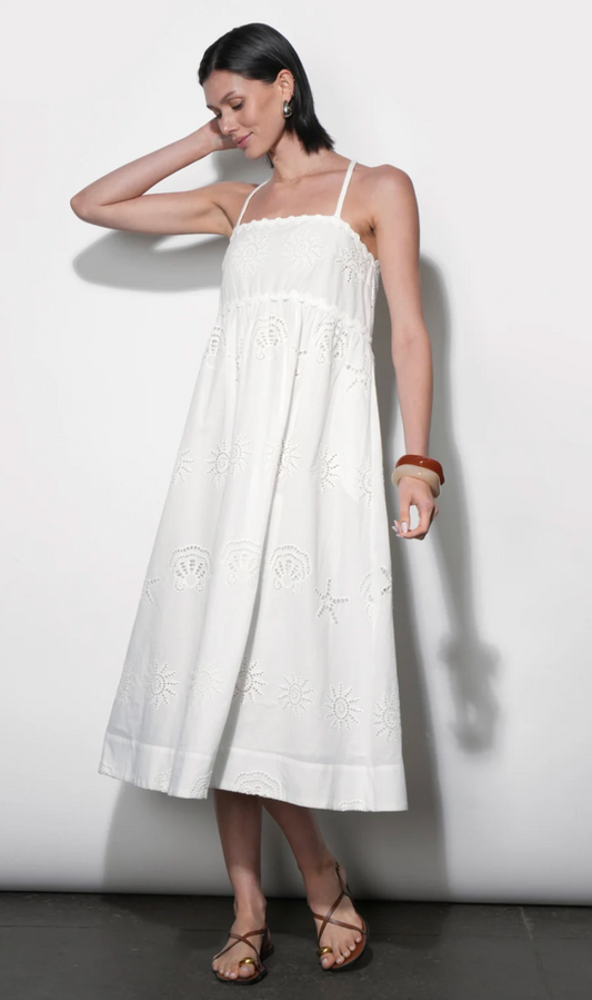 Edie Embroidered Midi Dress With Braided Straps
