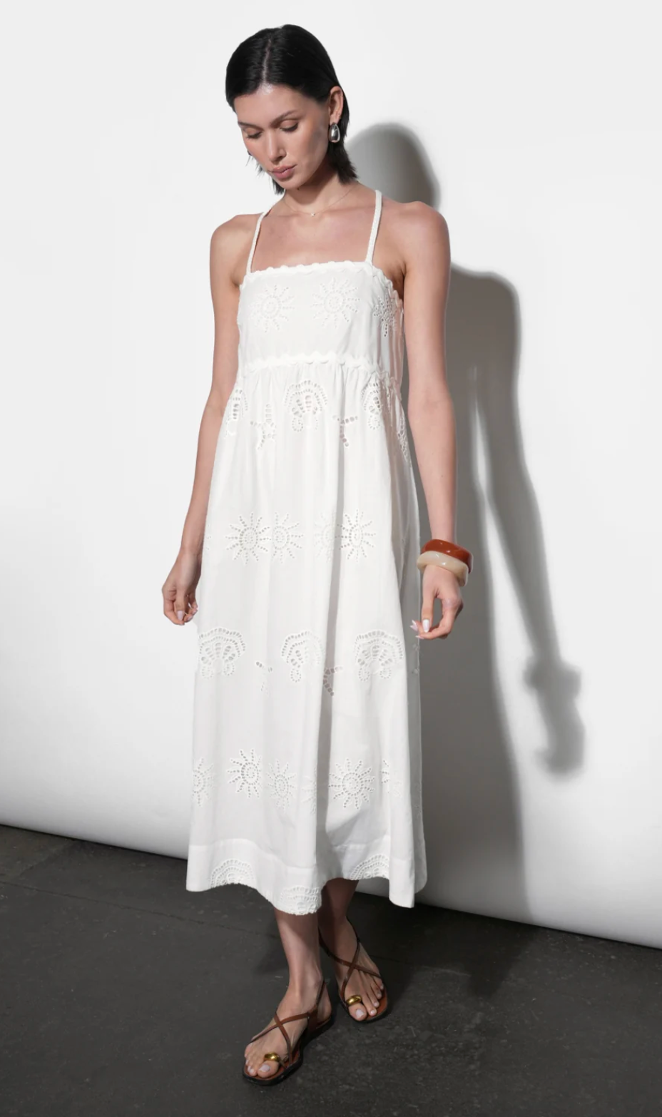Edie Embroidered Midi Dress With Braided Straps