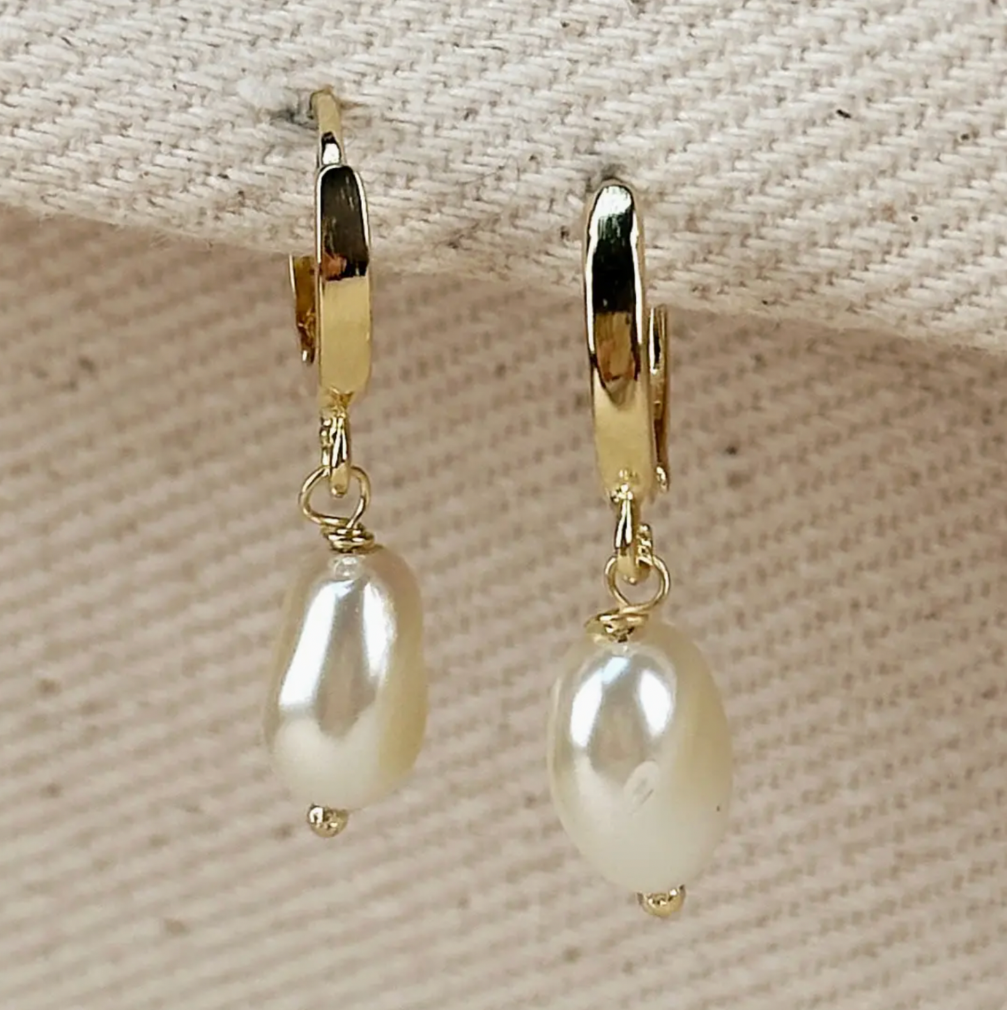 18k Gold Filled Drop Baroque Pearl Hoop Earrings