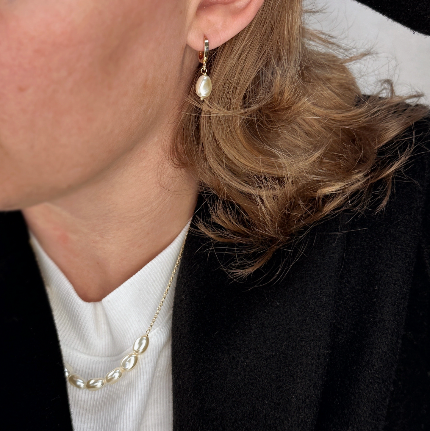 18k Gold Filled Drop Baroque Pearl Hoop Earrings