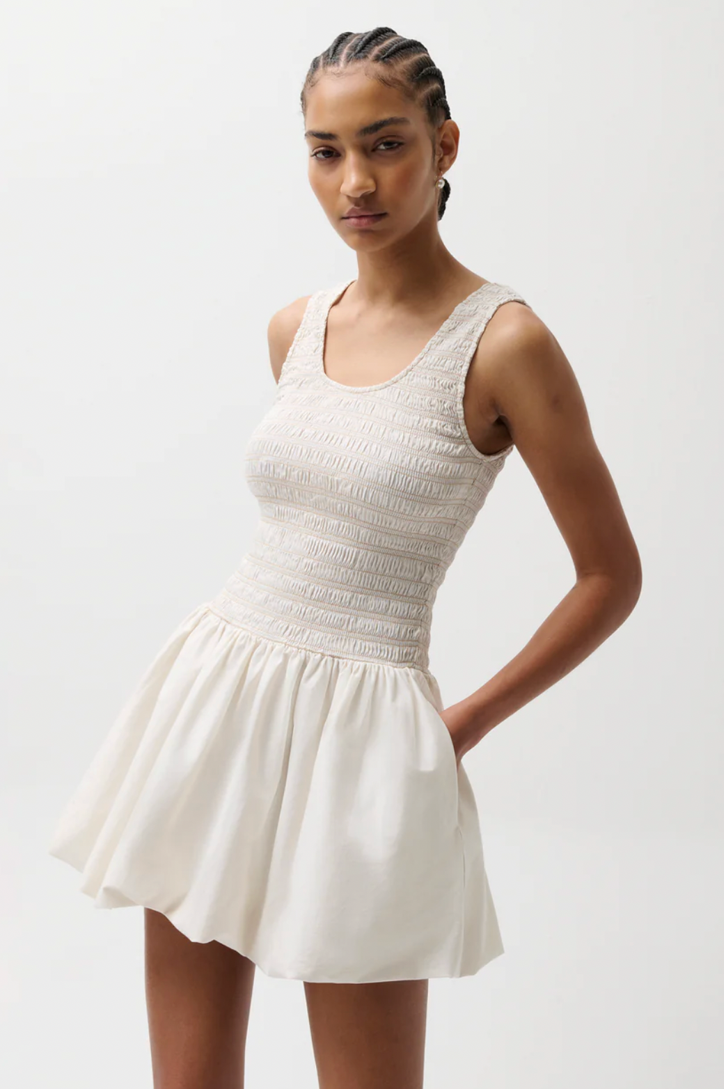 Ilona Bubble Hem Dress - Soft White