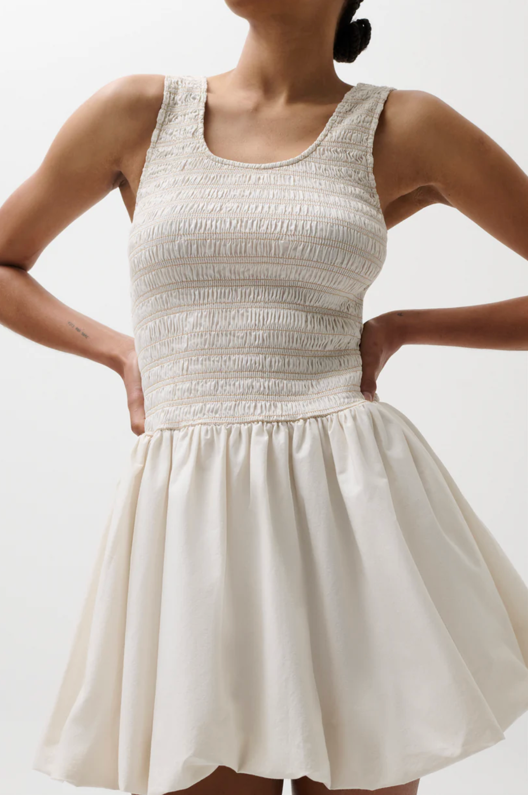 Ilona Bubble Hem Dress - Soft White