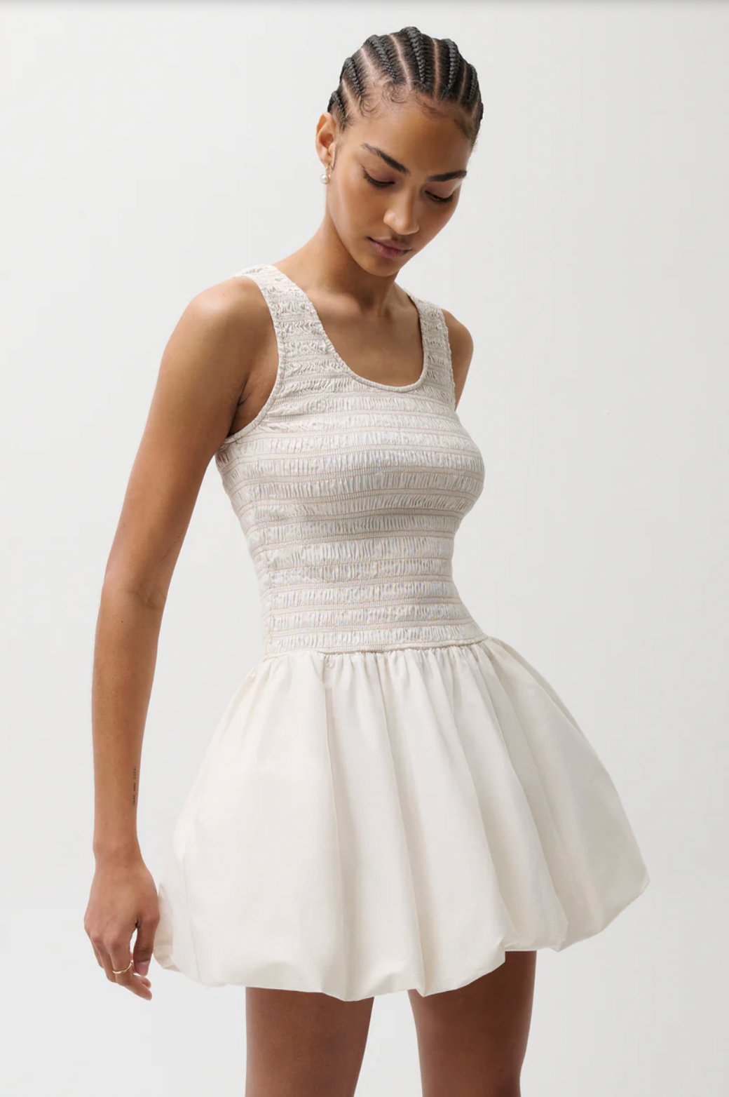 Ilona Bubble Hem Dress - Soft White