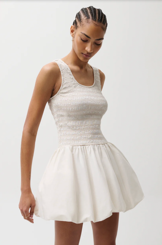 Ilona Bubble Hem Dress - Soft White